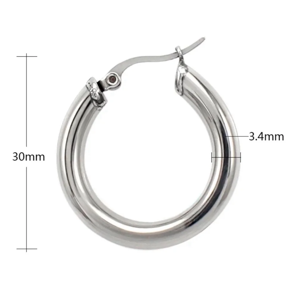 Large Tubular 18k‎ White Gold Filled Hoop Earrings, 30mm